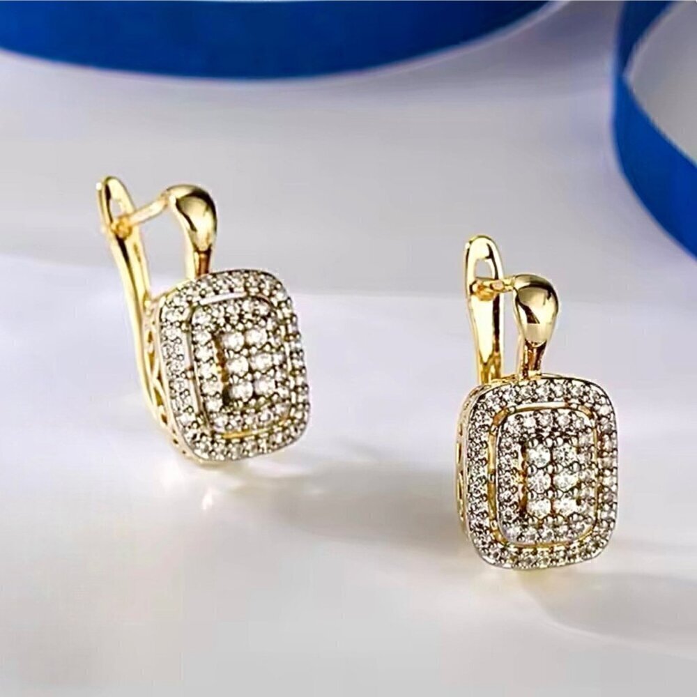 New Vintage Style Huggie Earrings CZ Pave Filigree 18k Plated Regency Victorian - Picture 7 of 8